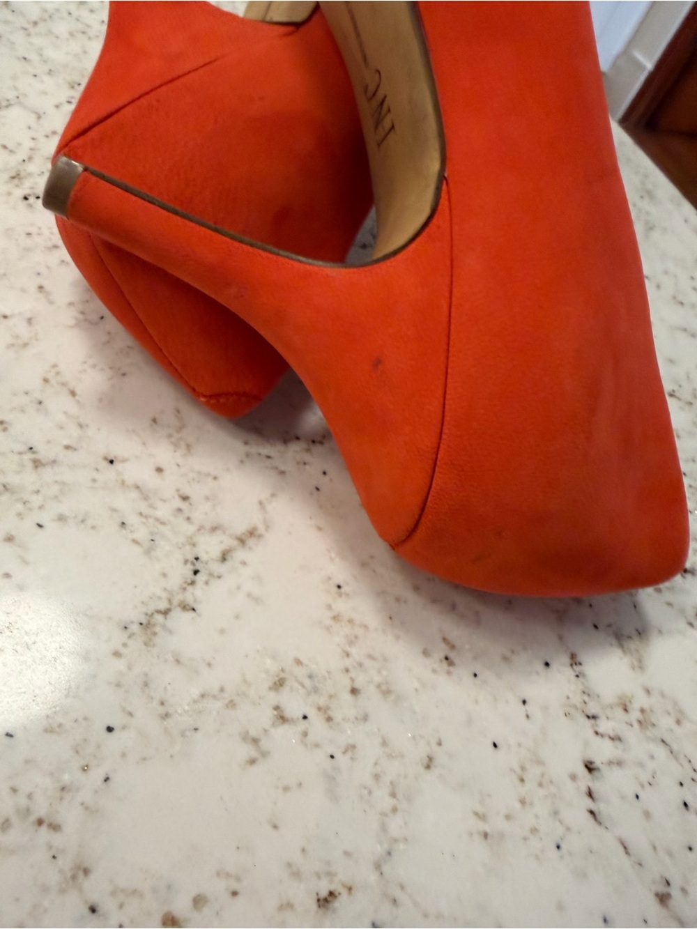 INC International Concepts Bright Orange Suede Pointed-Toe Pumps - Picture 4 of 5